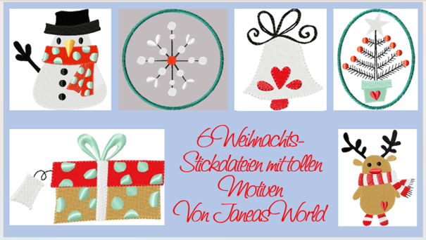 Bild 1 von 6 Weihnachts-Stickdateien Janeas World Snow in verschiedenen Größen  / (Größe  ) ca. 7cm im 10er Rahmen