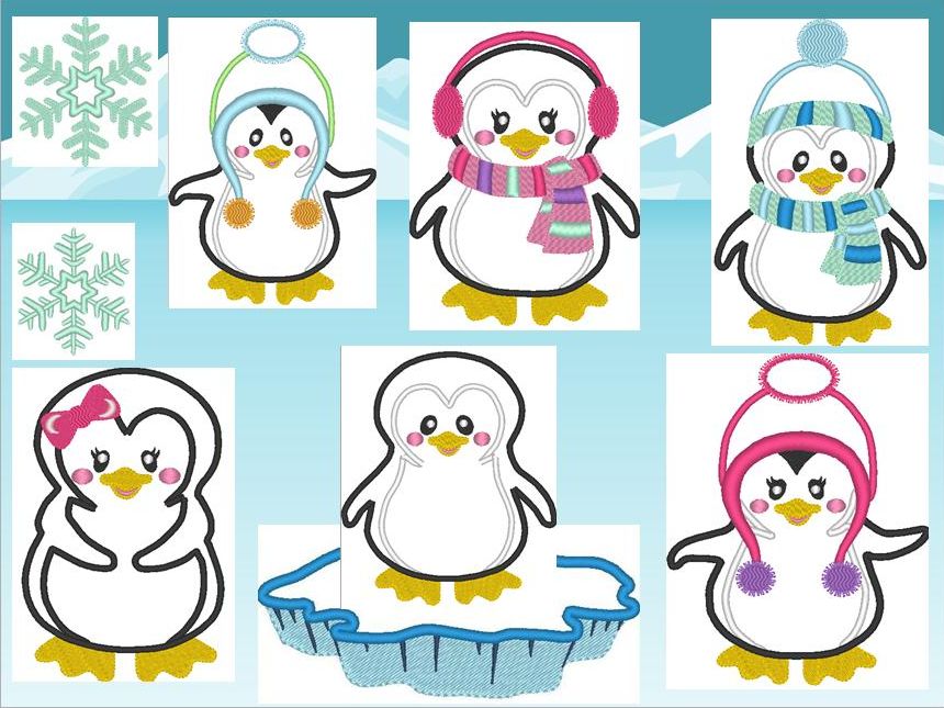 Bild 1 von Set Pinguine Winterzauber 10cm Füllstich oder 18x13cm Applikationen  / (Größe  ) 18x13cm Applikationen