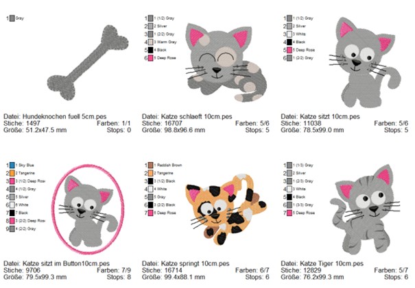 Bild 1 von Hund und Katz Set von 19 Stickdateien 5-10cm für den 10x10cm Stickrahmen