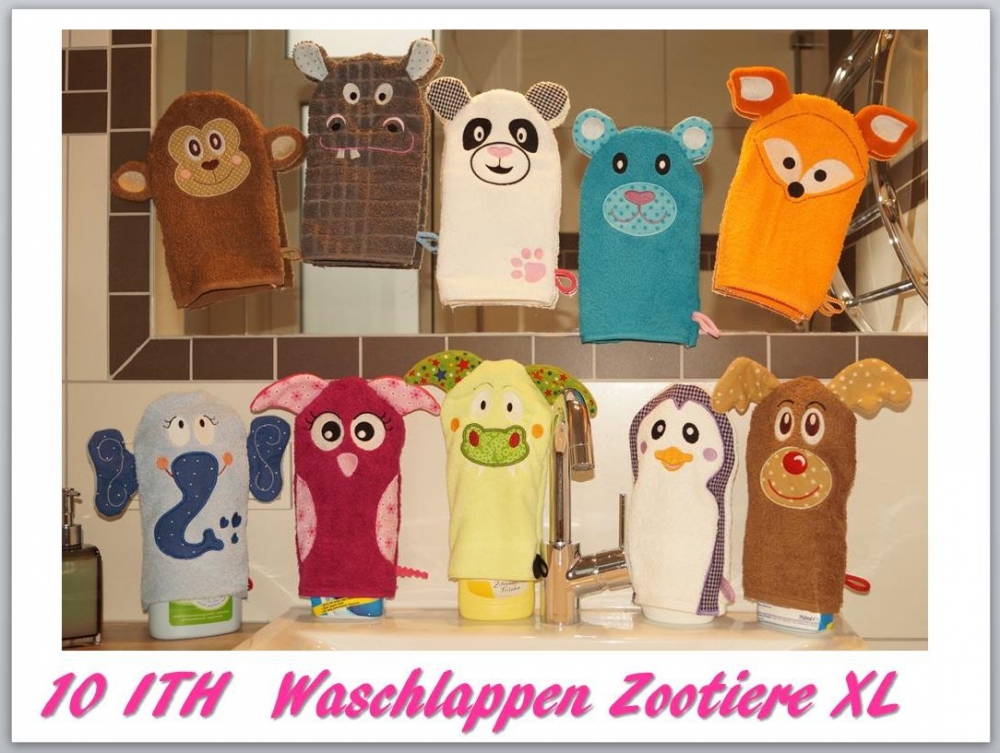 Bild 1 von ITH Waschlappen Zootiere 10 Tiere in 18 oder 26cm  / (Größe  ) 26x16