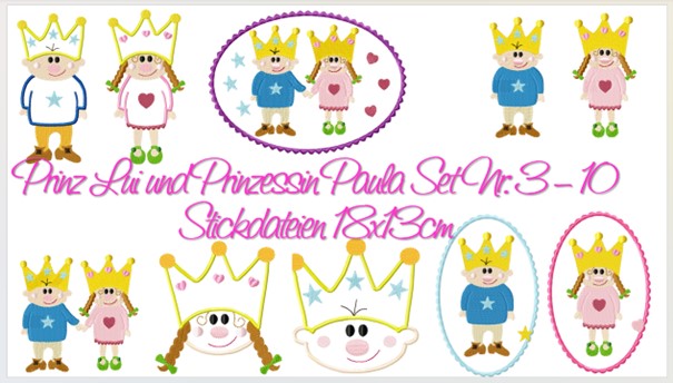 Bild 1 von Prinz Lui und Prinzessin Paula Set Nr. 3 - 10 Stickdateien 18x13cm