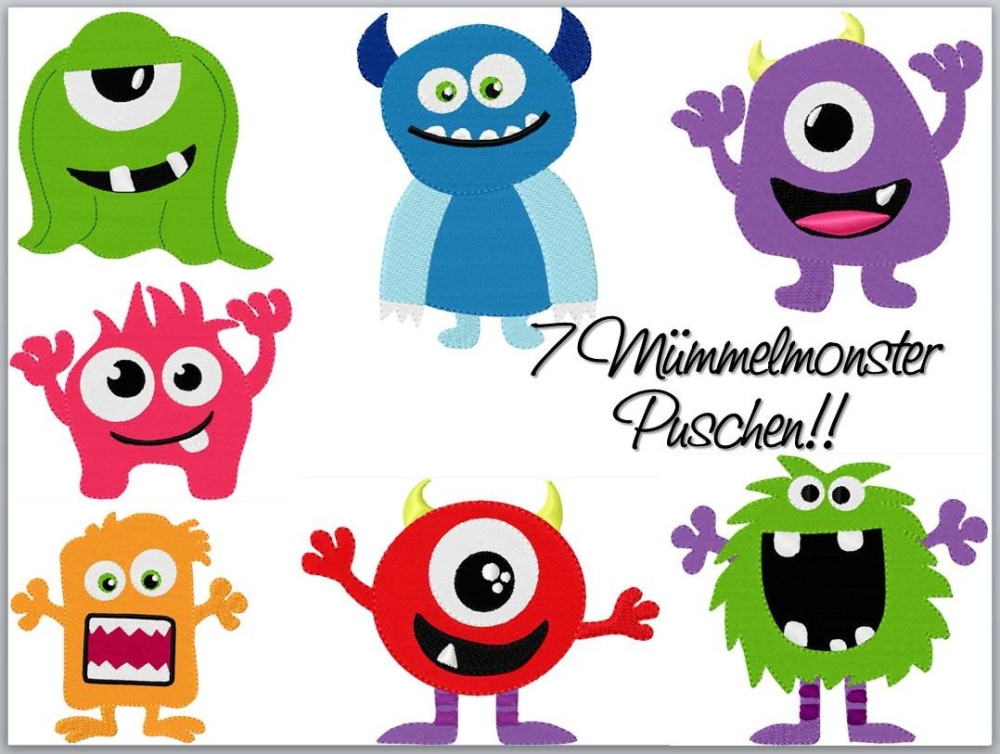 Bild 1 von Mümmelmonster - 7 Stickdateien für Puschen 6-7cm groß im 10x10cm Stickrahmen