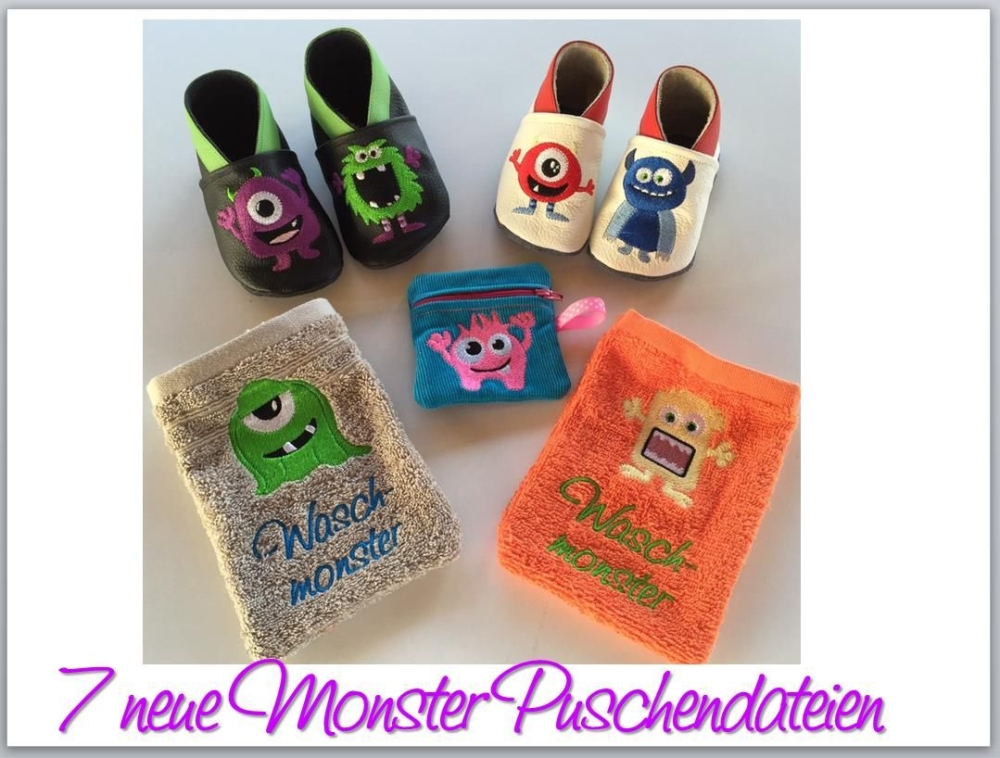 Bild 1 von Mümmelmonster - 7 Stickdateien für Puschen 6-7cm groß im 10x10cm Stickrahmen